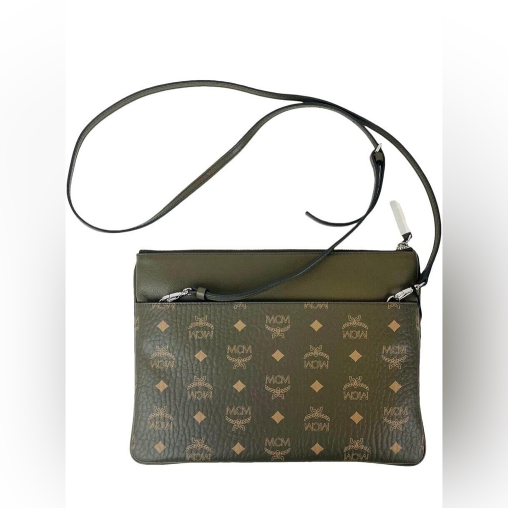 MCM Women Green Sea Turtle Visetos Coated Canvas Crossbody Bag